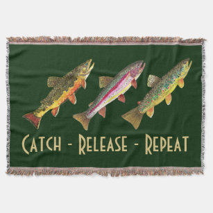 3 Trout for Fly Fishing Fishermen and Fisherwomen Throw Blanket