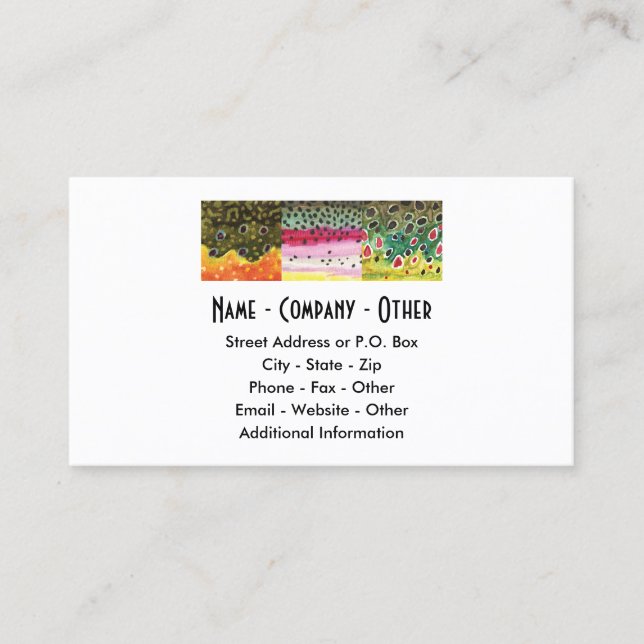 3 Trout Skins: Brook, Rainbow, Brown - Fly Fishing Business Card (Front)