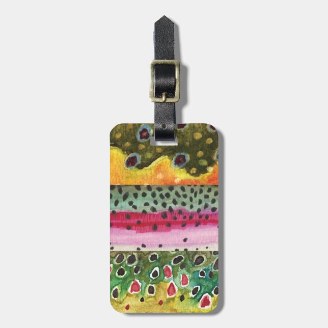 3 Trout Skins: Brook, Rainbow, Brown - Fly Fishing Luggage Tag (Front Vertical)