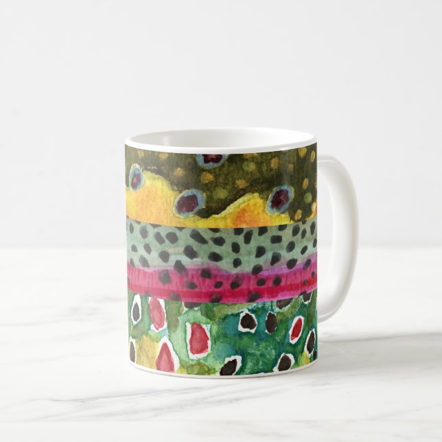 3 Trout Skins Fly Fishing Angler's Coffee Mug (Front Right)