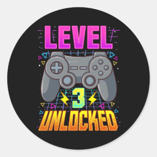 3 Unlocked Shirt Video Game Boys 3rd Birthday Game Classic Round Sticker
