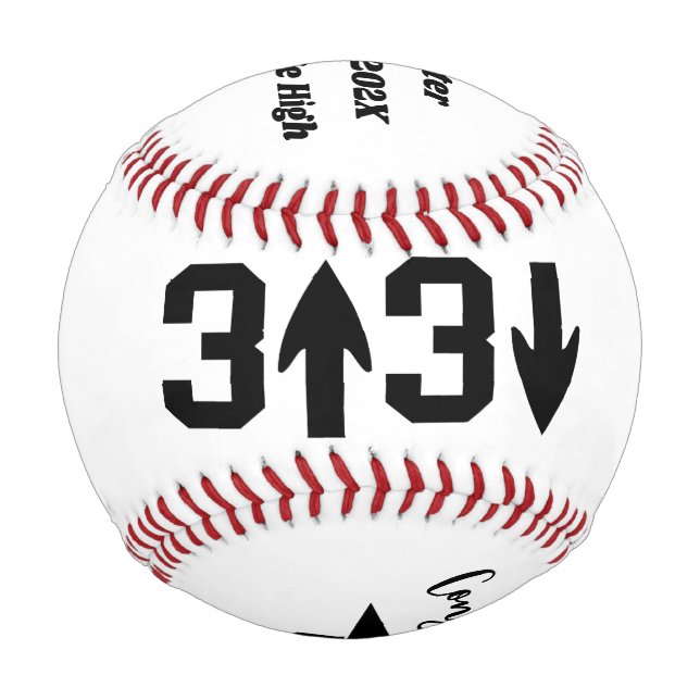 3 Up 3 Down Baseball, Personalized Graduation Gift Baseball (Front)