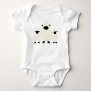 3 Valais Black Nose Sheep in a row Baby Bodysuit