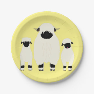 3 Valais Black Nose Sheep in a Row Paper Plate