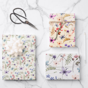 3 variations wildflower seamless pattern  wrapping paper sheet