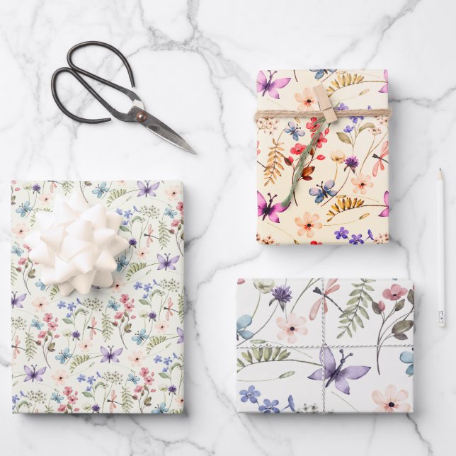 3 variations wildflower seamless pattern  wrapping paper sheet (Front)