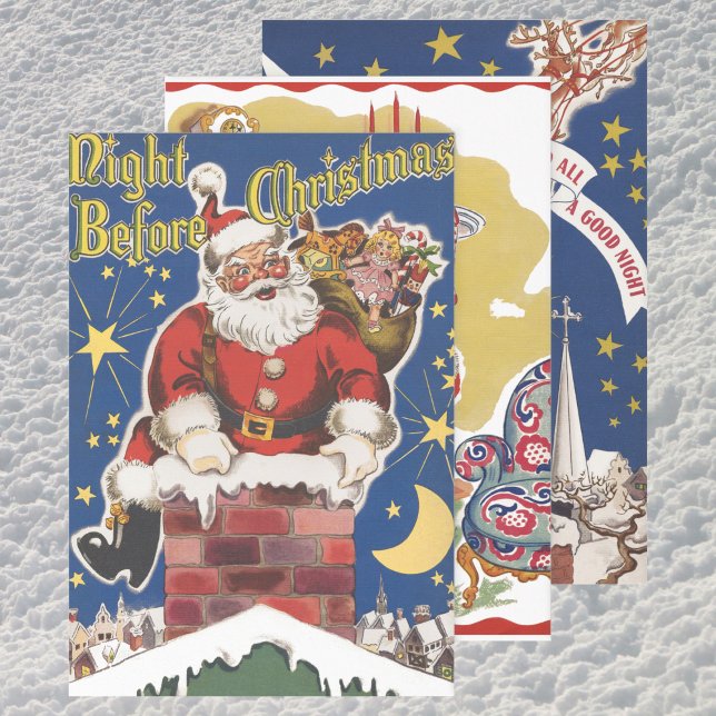 3 Vintage Santas from Twas Night Before Christmas Wrapping Paper Sheet (Creator Uploaded)