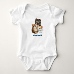 3 watercolor kittens sitting next to each other, baby bodysuit