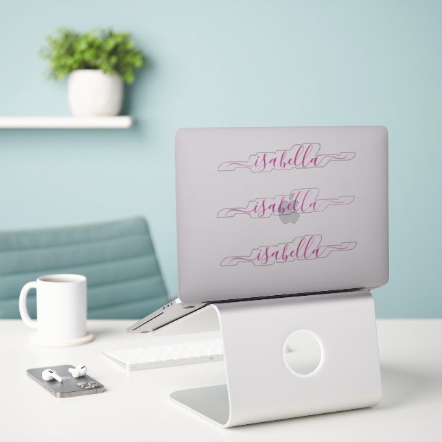 3 waterproof Magenta Script Name Window Laptop (Laptop On Desk)