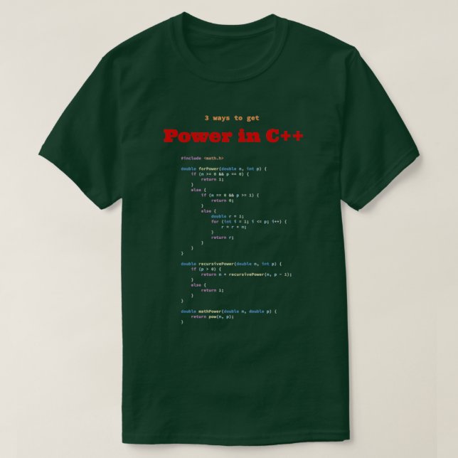 3 ways to get Power in C source code dark Software T-Shirt (Design Front)