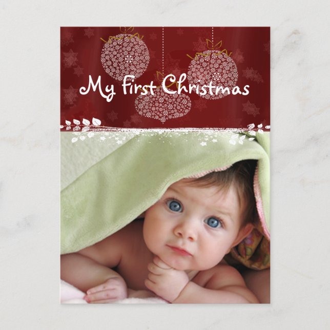 3 White Ornaments First Christmas Photo Postcard (Front)