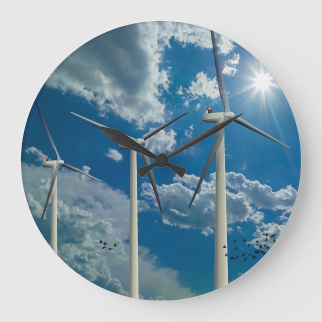 3 Wind Turbines Large Clock (Front)