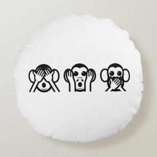 3 Wise Monkeys Emoji Round Pillow
