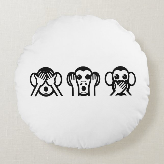 3 Wise Monkeys Emoji Round Pillow (Front)
