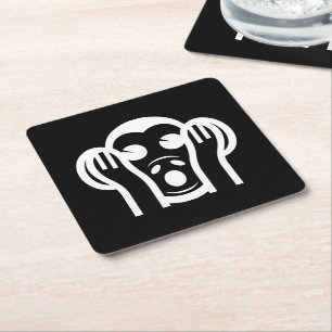 3 Wise Monkeys Kikazaru 聞かざる Hear NO Evil Emoji Square Paper Coaster