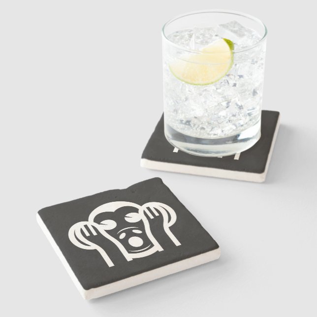 3 Wise Monkeys Kikazaru 聞かざる Hear NO Evil Emoji Stone Coaster (Side)