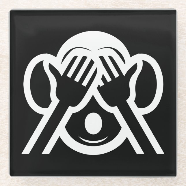 3 Wise Monkeys Mizaru 見ざる See NO Evil Emoji Glass Coaster (Front)