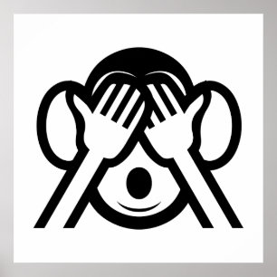 3 Wise Monkeys Mizaru 見ざる See NO Evil Emoji Poster