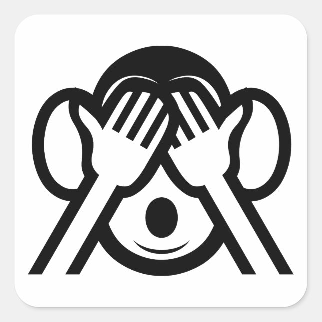 3 Wise Monkeys Mizaru 見ざる See NO Evil Emoji Square Sticker (Front)