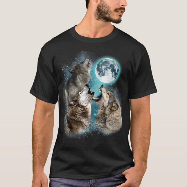 3 Wolf Moon Howling Wolf Head Wolves  T-Shirt (Front)