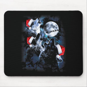 3 Wolves Howling Under Moon Christmas Santa Wolf L Mouse Pad