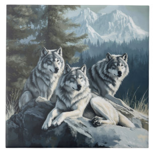 3 Wolves Relaxing Tile or Trivet