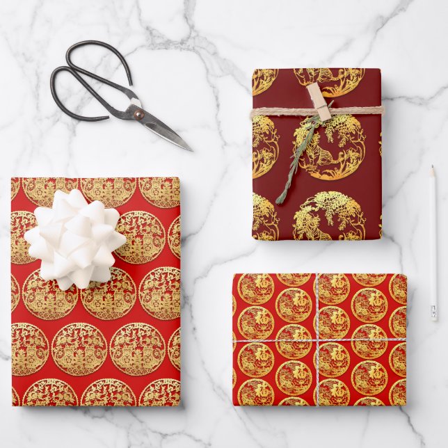 3 Wp2 Gold Chinese Paper-cut Tiger Year Choose C Wrapping Paper Sheet (Front)