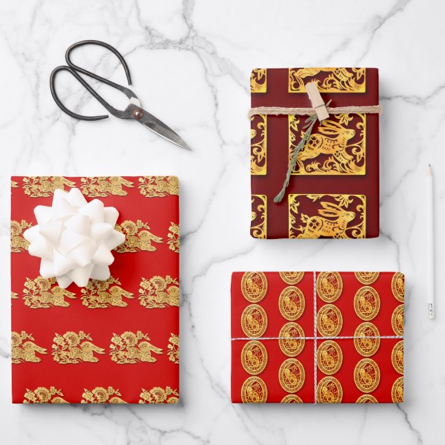 3 Wp3 Gold Chinese Paper-cut Rabbit Year Choose C Wrapping Paper Sheet (Front)