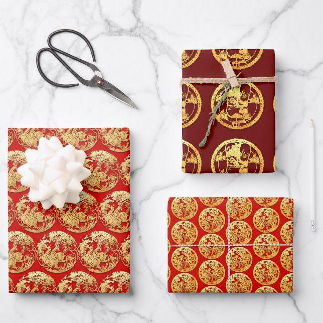 3 Wp3 Gold Chinese Paper-cut Tiger Year Choose C Wrapping Paper Sheet (Front)
