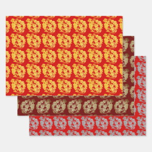 3 WP Chinese paper-cut Rat with grape Choose Colou Wrapping Paper Sheet