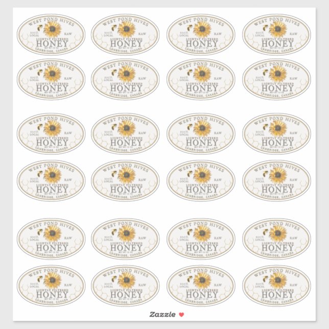 3 x 2" Sunflower and Bee Waterproof Honey Label (Sheet)
