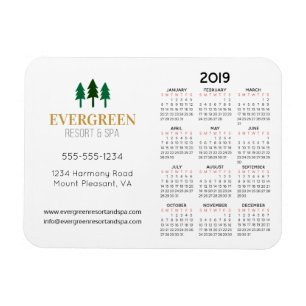 3" x 4" Business Card 2019 Yearly Calendar Flat Magnet