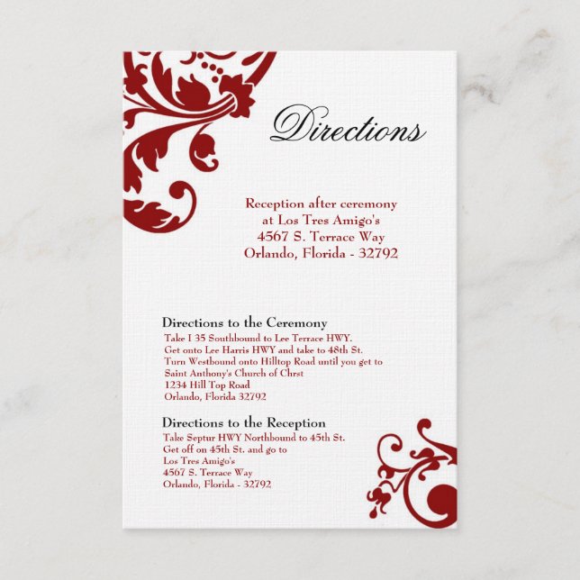 3 x 5 Directions Cartes Crimson Rouge Floral Filig (Devant)