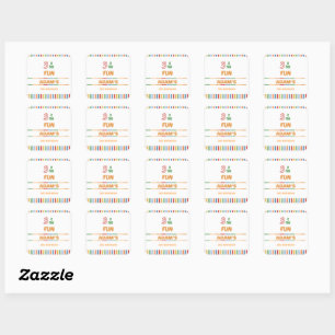 3 X The Fun Colourful Birthday Square Sticker