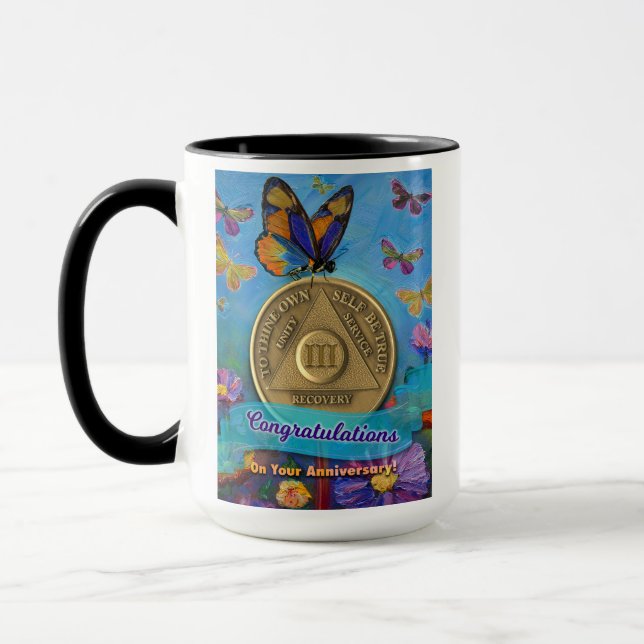 3 Year CUSTOM NAME AA Butterflies Flowers Mug (Left)