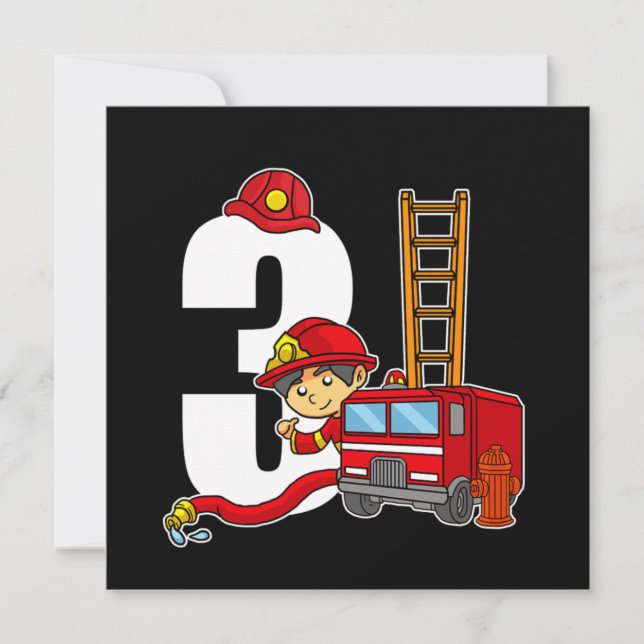 3 Year Firefighter Bday Fire Truck 3rd Birthday Invitation (Front)