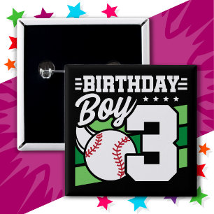 3 Year Old Baseball Party Theme 3rd Birthday Boy 2 Inch Square Button