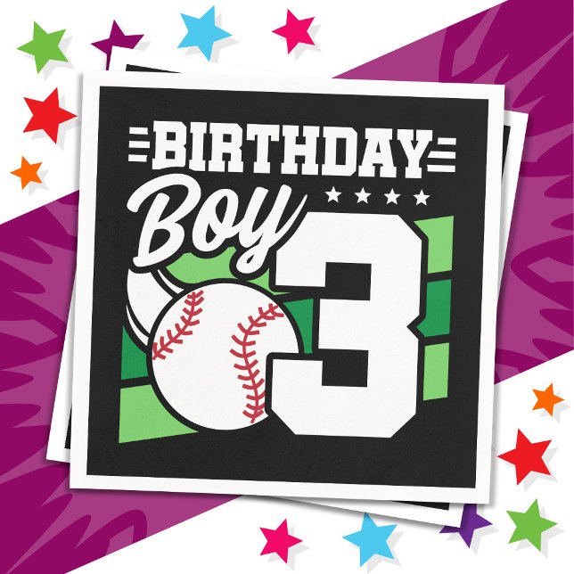3 Year Old Baseball Party Theme 3rd Birthday Boy Napkin (Creator Uploaded)