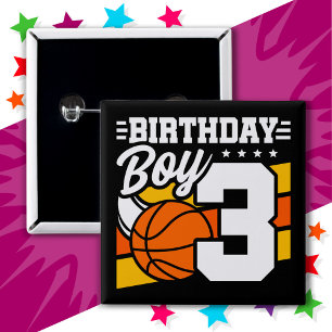 3 Year Old Basketball Party Theme 3rd Birthday Boy 2 Inch Square Button