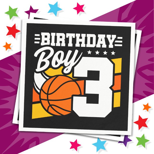 3 Year Old Basketball Party Theme 3rd Birthday Boy Napkin (Creator Uploaded)
