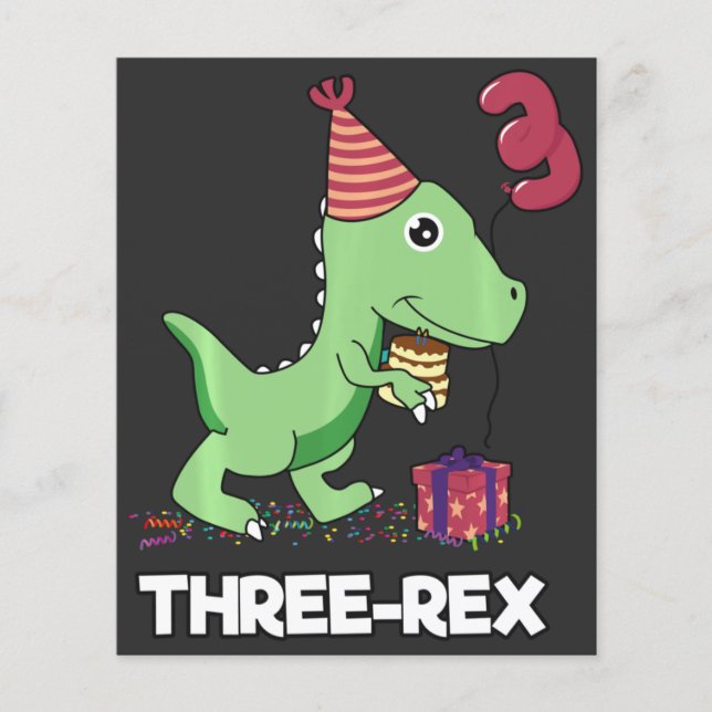 3 Year Old Birthday Boy Dinosaur Three Rex Kids Flyer (Front)