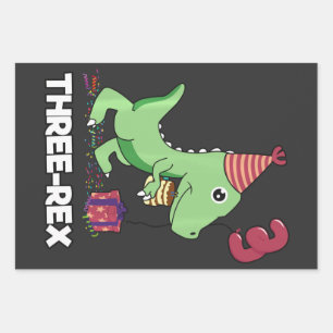 3 Year Old Birthday Boy Dinosaur Three Rex Kids Wrapping Paper Sheet