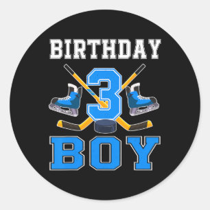 3 Year Old Birthday Boy Ice Hockey 3rd Party Classic Round Sticker