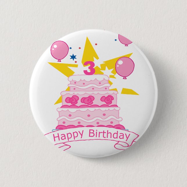 3 Year Old Birthday Cake 2 Inch Round Button (Front)
