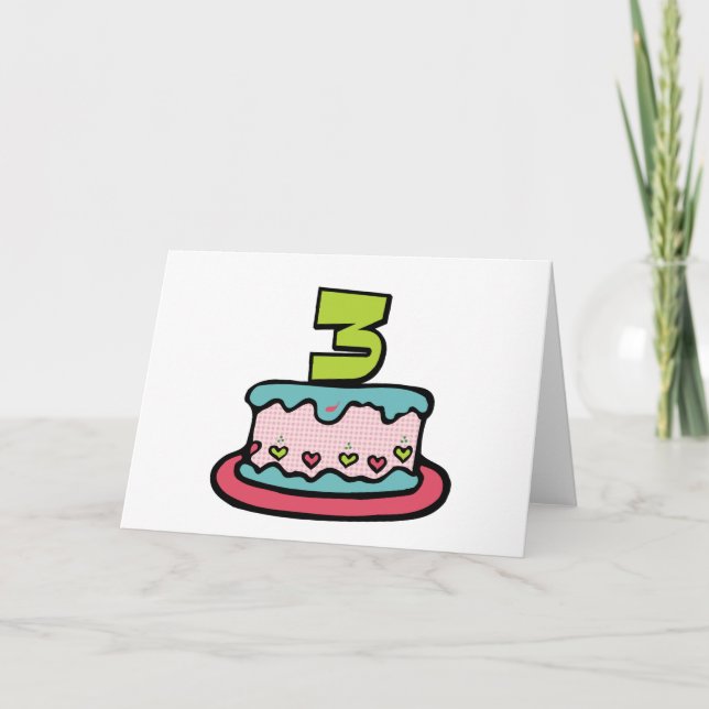 3 Year Old Birthday Cake Card (Front)