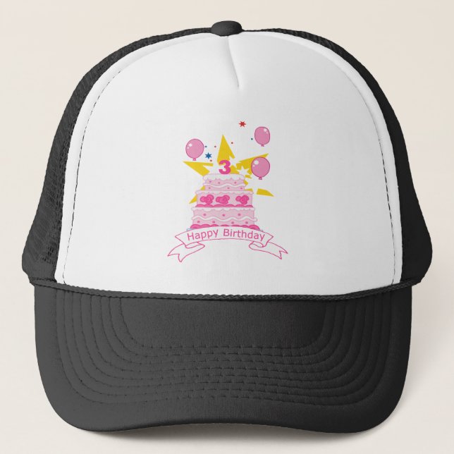 3 Year Old Birthday Cake Trucker Hat (Front)