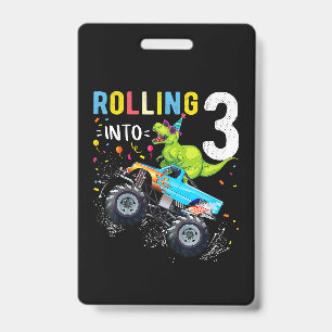 3 Year Old Birthday Dinosaur Monster Truck Family  Badge