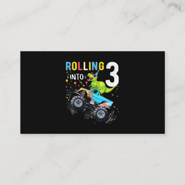 3 Year Old Birthday Dinosaur Monster Truck Family  Business Card (Front)