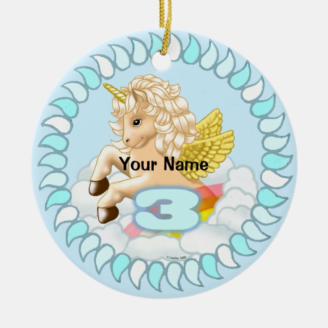 3 year old Birthday Unicorn  custom ornaments (Front)