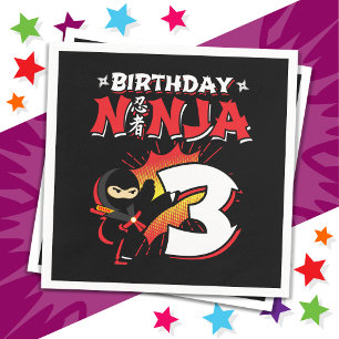 3 Year Old Comic Book Style Ninja 3rd Birthday Napkin